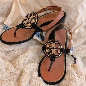 TORY BURCH heeled suede/brown leather/Gold sandals